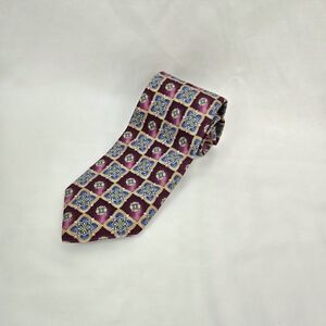 Robert Talbott Best of Class Burgundy Blue Geometric Floral 100% Silk Career Tie